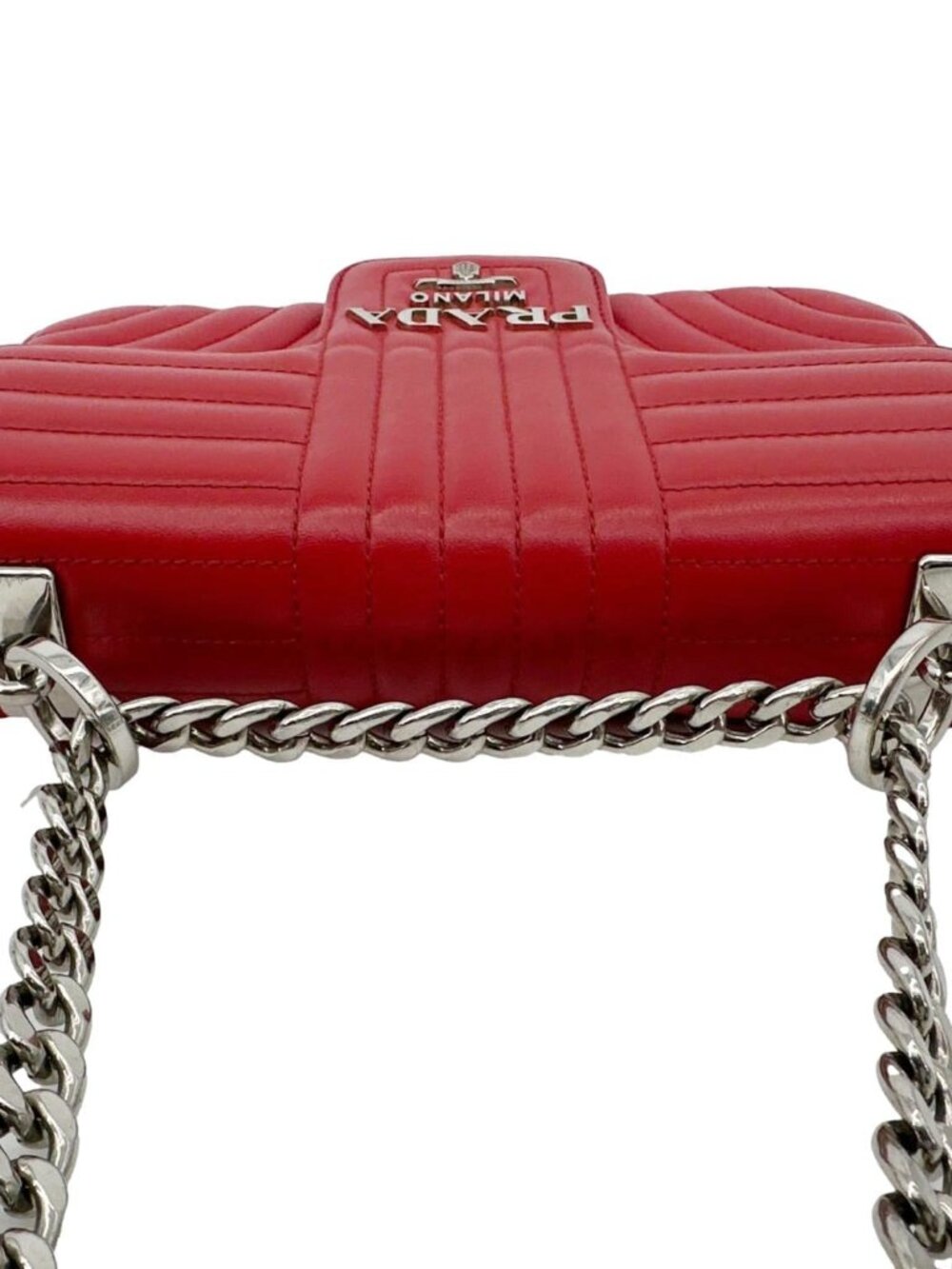 Prada  Diagramme Flap Calfskin Leather Chain Crossbody Bag Red - Picture 4 of 12